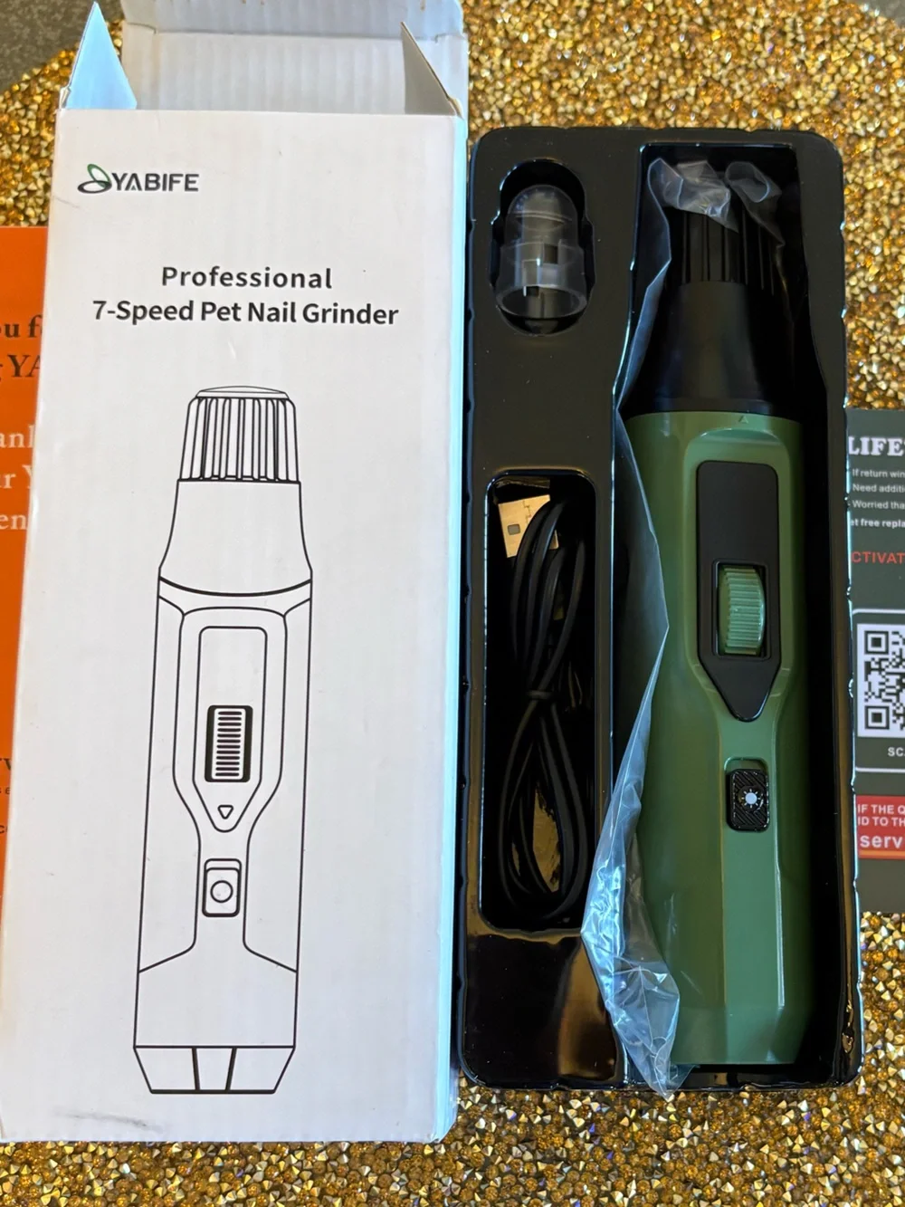 Yabife NWT Green 7-Speed Professional Pet Nail Grinder Fits all types of pets